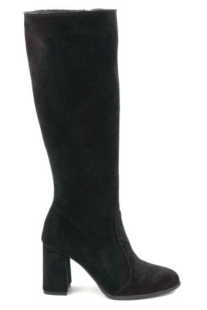 Cizme dama - Cizme dama din piele naturala intoarsa neagra cu varfa scutit si toc mediu gros imbracat de 8 cm 70123-8-25