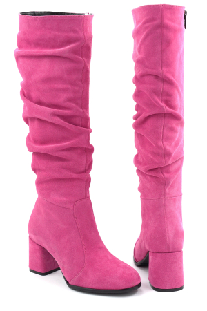 Cizme dama din piele naturala intoarsa roz fucsia cu varf rotund si toc mic gros imbracat de 6 cm 78321-10-25 [4]