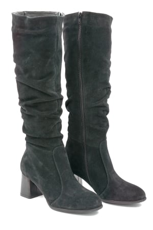 Cizme dama din piele naturala intoarsa negru cu varf rotund si toc de 6 cm 78321-25 [2]