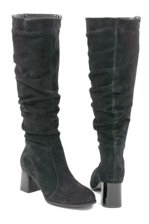 Cizme dama din piele naturala intoarsa negru cu varf rotund si toc de 6 cm 78321-25 [4]