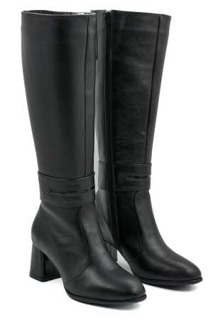 Cizme dama din piele naturala neagra cu varf rotund si toc mic gros de 6 cm 78518-26 [2]