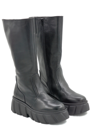 Cizme dama din piele naturala negru cu varf rotund si talpa de 5 cm 77921-25 [2]