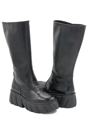 Cizme dama din piele naturala negru cu varf rotund si talpa de 5 cm 77921-25 [3]