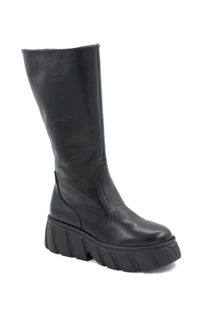 Cizme dama din piele naturala negru cu varf rotund si talpa de 5 cm 77921-25 [1]