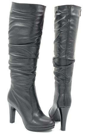 Cizme dama din piele naturala neagra cu varf rotund si toc inalt gros de 10 cm cu platforma de 1 cm 78321-1-25 [4]