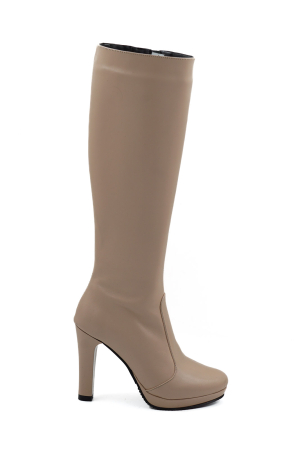 Cizme dama - Cizme dama din piele naturala nude roze cu varf rotund, platforma 1 cm si toc inalt gros de 10 cm 70123-25