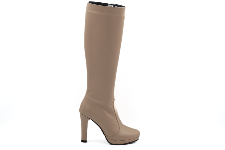 Cizme dama din piele naturala nude roze cu varf rotund, platforma 1 cm si toc inalt gros de 10 cm 70123-25 [5]