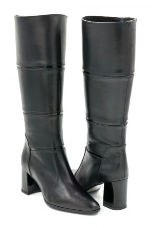 Cizme dama lungi elegante din piele naturala neagra cu varf semirotund si toc mediu gros 7 cm 12411-1-23 [3]