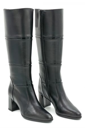 Cizme dama lungi elegante din piele naturala neagra cu varf semirotund si toc mediu gros 7 cm 12411-1-23 [2]