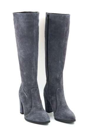 Cizme dama lungi elegante din piele naturala intoarsa albastru gri petrol cu varf ascutit si toc mediu gros imbracat 8 cm 70123-11-23 [3]