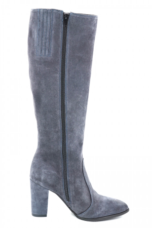 Cizme dama lungi elegante din piele naturala intoarsa albastru gri petrol cu varf ascutit si toc mediu gros imbracat 8 cm 70123-11-23 [2]