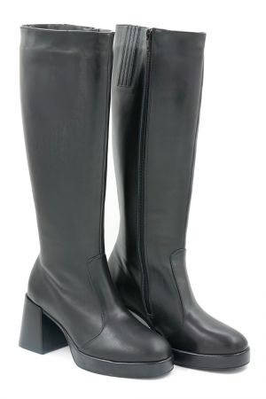 Cizme dama lungi casual din piele naturala neagra cu varf rotund, platforma 2 cm si toc mic gros 6 cm 70123-4-23 [2]