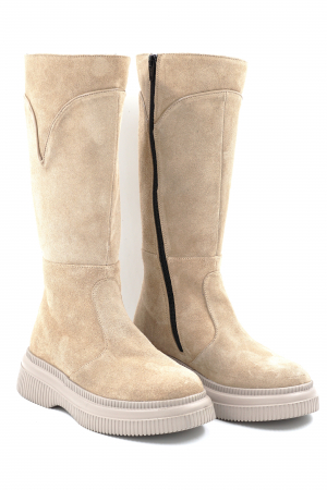 Cizme dama lungi casual din piele naturala  intoarsa cappucino cu varf rotund si talpa 4 cm 70519-24 [2]