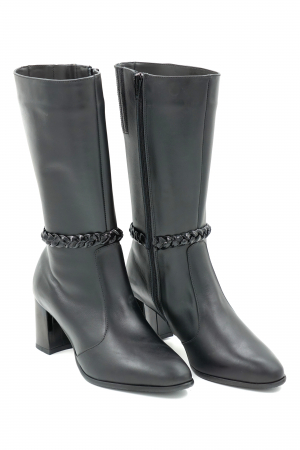 Cizme dama elegante scurte din piele naturala neagra cu varf ascutit si toc mediu gros 7 cm  72018-2-23 [2]
