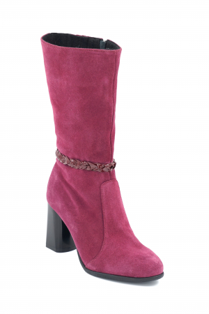 Cizme dama elegante scurte din piele naturala intoarsa mov cu varf rotund si toc mediu gros 8 cm  72018-23 [1]