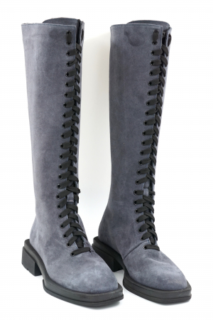 Cizme dama lungi casual din piele naturala intoarsa albastru petrol cu varf patrat si talpa 3 cm 77021-23 [1]