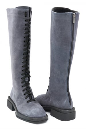 Cizme dama lungi casual din piele naturala intoarsa albastru petrol cu varf patrat si talpa 3 cm 77021-23 [3]