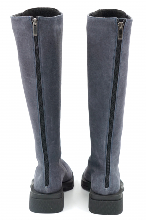 Cizme dama lungi casual din piele naturala intoarsa albastru petrol cu varf patrat si talpa 3 cm 77021-23 [4]