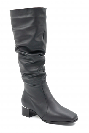 Cizme dama lungi elegante fronsate din piele naturala neagra cu varf patrat si toc mic gros 4 cm  77221-8-24 [2]