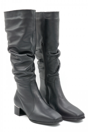 Cizme dama lungi elegante fronsate din piele naturala neagra cu varf patrat si toc mic gros 4 cm  77221-8-24 [3]