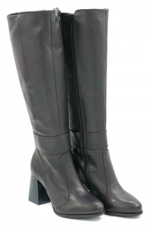 Cizme dama lungi elegante din piele naturala neagra cu varf rotund si toc mediu gros 8 cm 78518-1-23 [1]