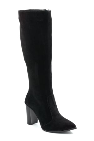 Cizme dama din piele naturala intoarsa neagra cu varf ascutit stiletto si toc inalt gros de 9 cm 70123-17-25 [1]