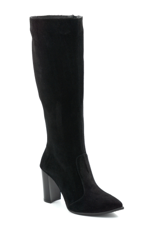 Cizme dama din piele naturala intoarsa neagra cu varf ascutit stiletto si toc inalt gros de 9 cm 70123-17-25 [1]