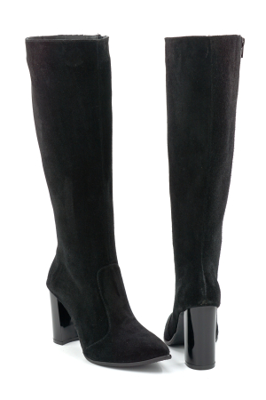 Cizme dama din piele naturala intoarsa neagra cu varf ascutit stiletto si toc inalt gros de 9 cm 70123-17-25 [4]