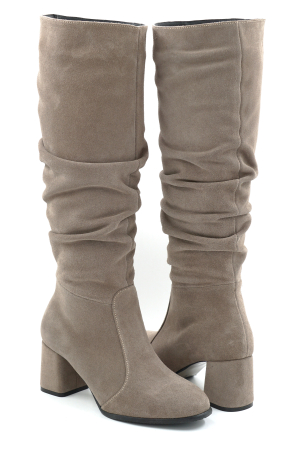 Cizme dama din piele naturala intoarsa grej cu varf rotund si toc mic gros imbracat de 6 cm 77221-25 [3]