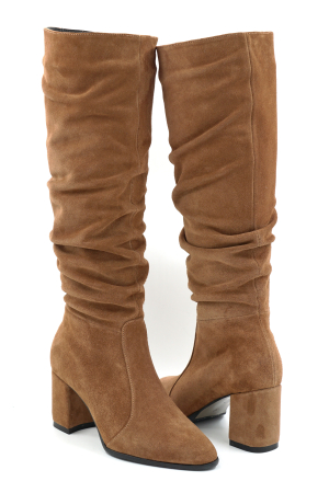 Cizme dama din piele naturala intoarsa maro coniac cu varf ascutit si toc mediu gros imbracat de 7 cm 77221-1-25 [3]