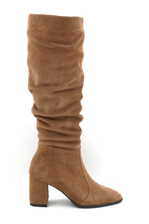 Cizme dama - Cizme dama din piele naturala intoarsa maro coniac cu varf ascutit si toc mediu gros imbracat de 7 cm 77221-1-25