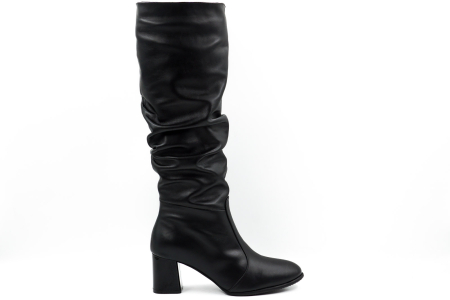 Cizme dama lungi elegante fronsate din piele naturala neagra cu varf rotund si toc mic gros 6 cm 77221-26 [5]
