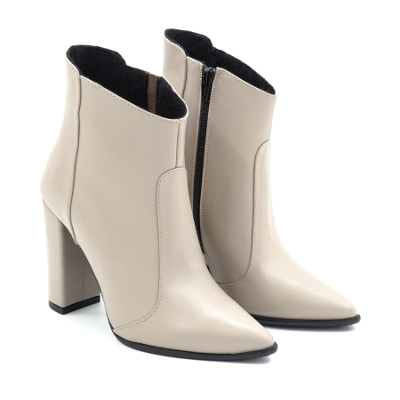Ghete dama din piele naturala gri cu varf ascutit stiletto si toc inalt gros imbracat de 9 cm 78918-1-25 [2]