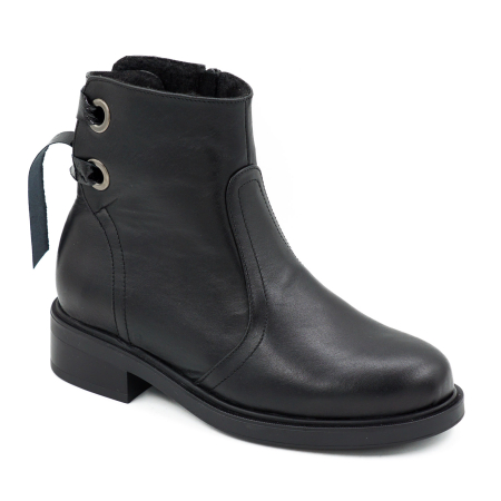 Ghete dama din piele naturala neagra cu varf rotund si talpa de 3 cm 71120-26 [1]