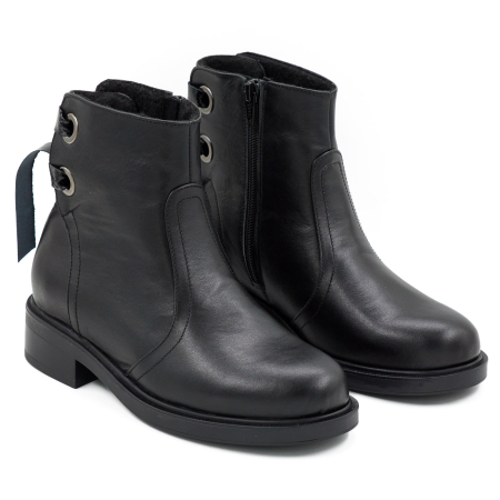 Ghete dama din piele naturala neagra cu varf rotund si talpa de 3 cm 71120-26 [2]