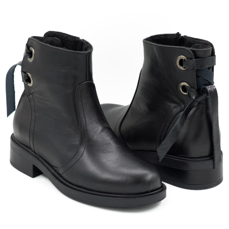 Ghete dama din piele naturala neagra cu varf rotund si talpa de 3 cm 71120-26 [3]