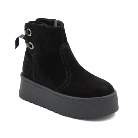 Gete dama din piele naturala intoarsa neagra cu varf rotund si talpa de 5 cm 71120-1-25 [1]