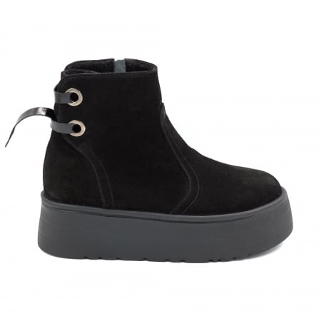 Dama - Gete dama din piele naturala intoarsa neagra cu varf rotund si talpa de 5 cm 71120-1-25