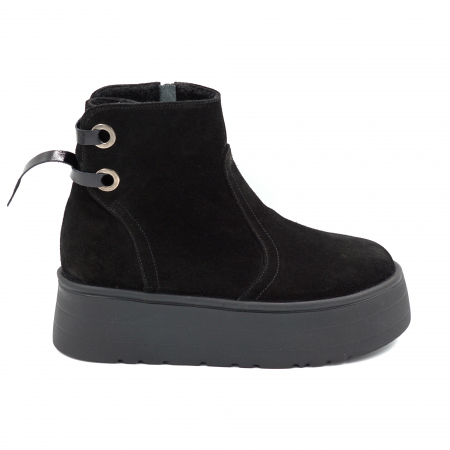 Lichidare stocuri - Gete dama din piele naturala intoarsa neagra cu varf rotund si talpa de 5 cm 71120-1-25