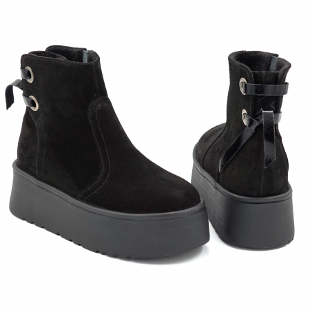 Gete dama din piele naturala intoarsa neagra cu varf rotund si talpa de 5 cm 71120-1-25 [4]