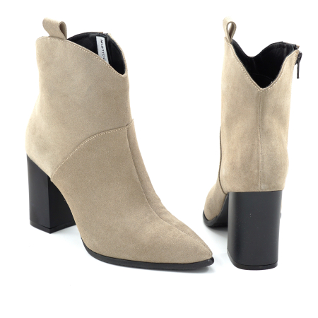 Ghete dama din piele naturala intoarsa grej cu varf ascutit stiletto si toc mediu gros de 8 cm 70321-5-25 [4]