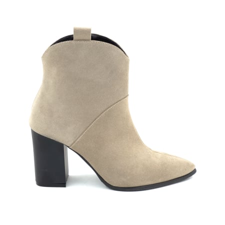 Ghete elegant & office dama - Ghete dama din piele naturala intoarsa grej cu varf ascutit stiletto si toc mediu gros de 8 cm 70321-5-25