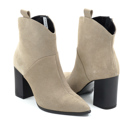 Ghete dama din piele naturala intoarsa grej cu varf ascutit stiletto si toc mediu gros de 8 cm 70321-5-25 [3]