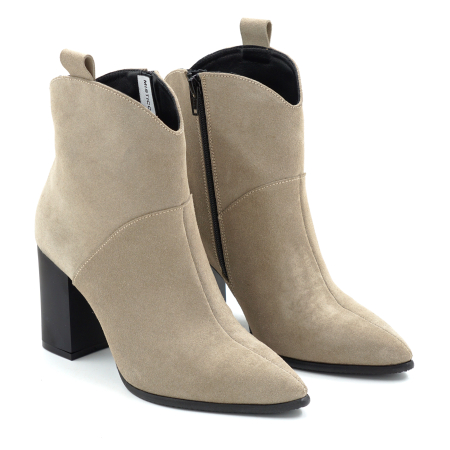 Ghete dama din piele naturala intoarsa grej cu varf ascutit stiletto si toc mediu gros de 8 cm 70321-5-25 [2]