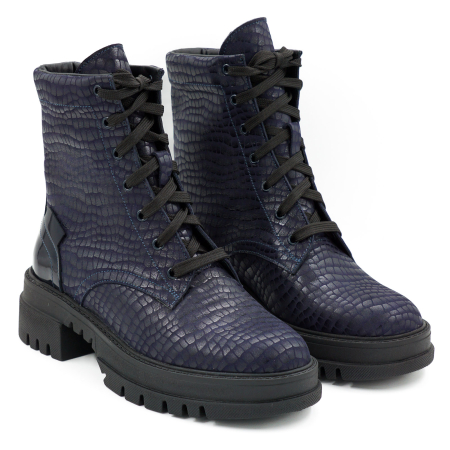 Ghete dama casual din piele naturala bleumaren cu imprimeu si lac bleumaren cu varf rotund si talpa 4 cm 77821-26 [2]