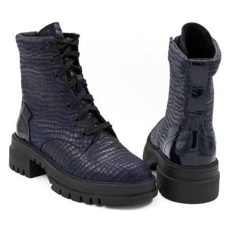 Ghete dama casual din piele naturala bleumaren cu imprimeu si lac bleumaren cu varf rotund si talpa 4 cm 77821-26 [4]