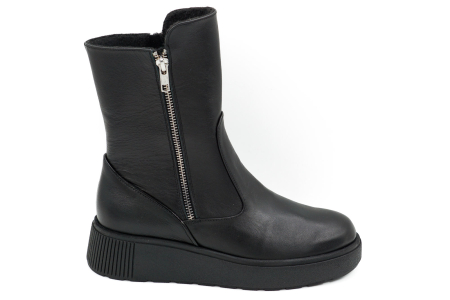 Ghete dama casual din piele naturala neagra cu varf rotund si talpa 4 cm 79718-26 [5]