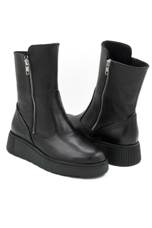 Ghete dama casual din piele naturala neagra cu varf rotund si talpa 4 cm 79718-26 [3]