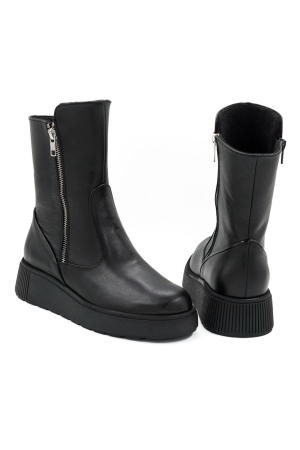 Ghete dama casual din piele naturala neagra cu varf rotund si talpa 4 cm 79718-26 [4]