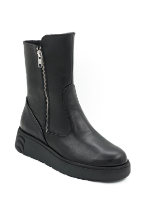 Ghete dama casual din piele naturala neagra cu varf rotund si talpa 4 cm 79718-26 [1]